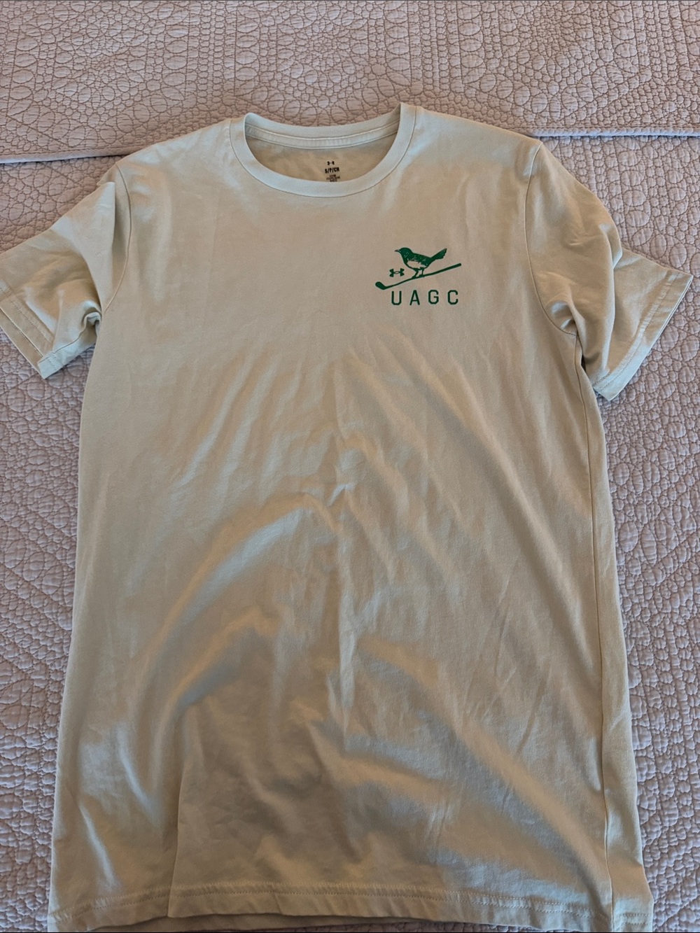 Under Armour Men's Cream Crew Neck Tee with Green Logo
